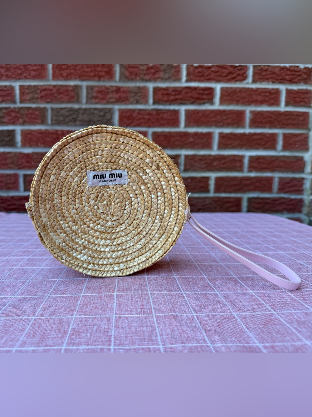 Miu Miu Round Straw Bag Wristlet with Strap